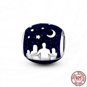 925 Sterling Silver Blue series moon Plane Space series Glass Beads Clip Charm Fit Original Pandora Bracelet Bangle Jewelry Gift