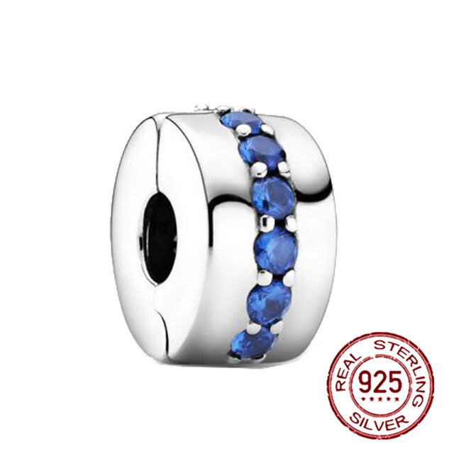 925 Sterling Silver Blue series moon Plane Space series Glass Beads Clip Charm Fit Original Pandora Bracelet Bangle Jewelry Gift